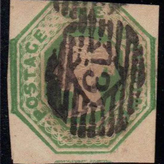 1847/54 1/- pale green embossed. Used with "socked ...