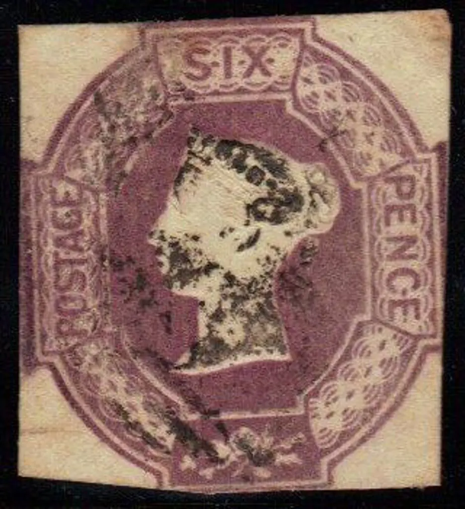 1847 6d dull lilac embossed cut square touching on ... Image 1++