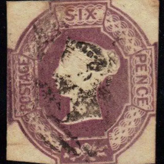 1847 6d dull lilac embossed cut square touching on ...