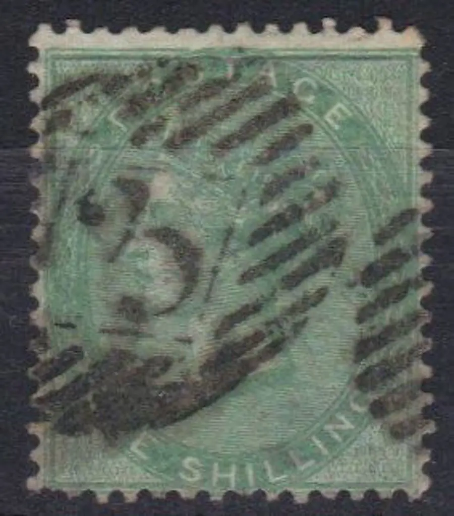 1855 1/- green good used with bold "3" cancel. ... Image 1++