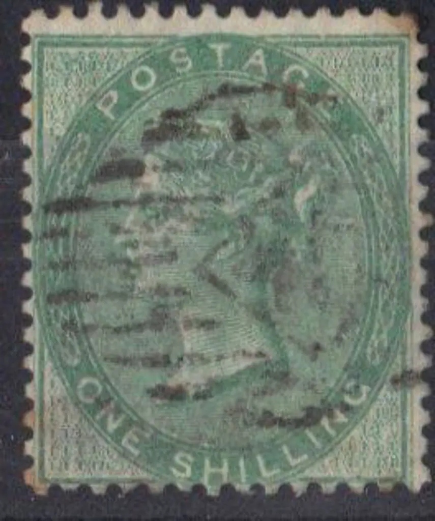 1855 1/- pale green on thick paper. Lightly used ... Image 1++