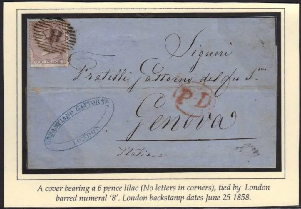 1858 Entire with 1856 6d pale lilac to Genoa. ... Image 1++