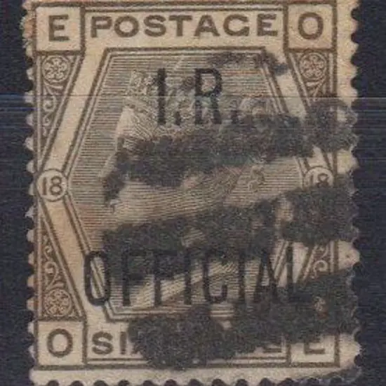 1882 6d grey "I.R. OFFICIAL". Sound used with dumb ...