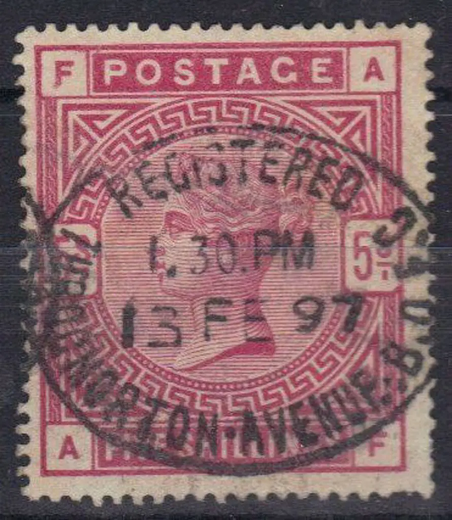 1883 5/- rose. F/U with socked on the nose 1897 ... Image 1++