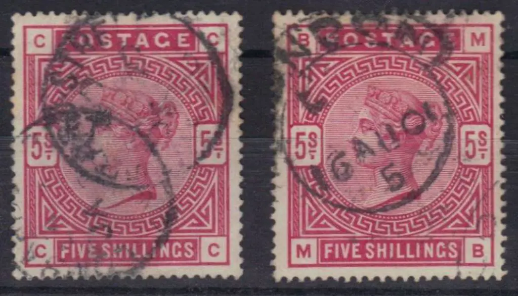 1883 5/- crimson on white paper. Two good used ... Image 1++