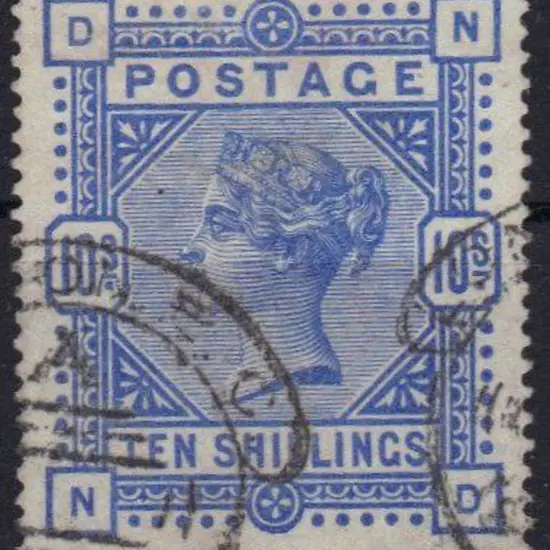 1883 10/- ultramarine on white paper with hooded ...