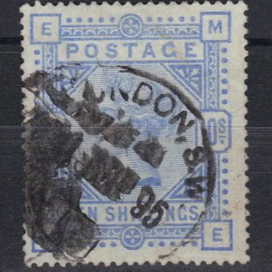 1883 10/- pale ultramarine with overinked & ...