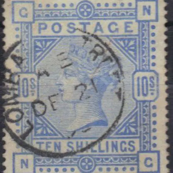 1883 10/- pale ultramarine on white paper. Used ...