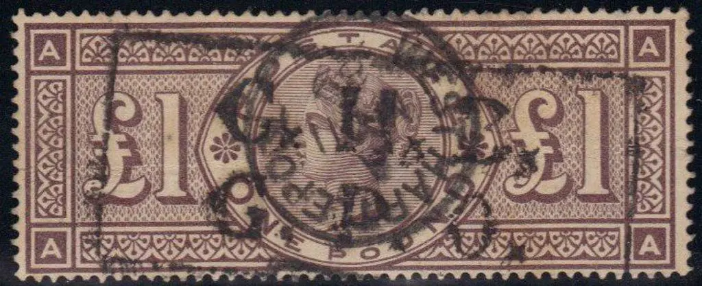 1884 £1 brown-lilac wmk three crowns used with ... Image 1++