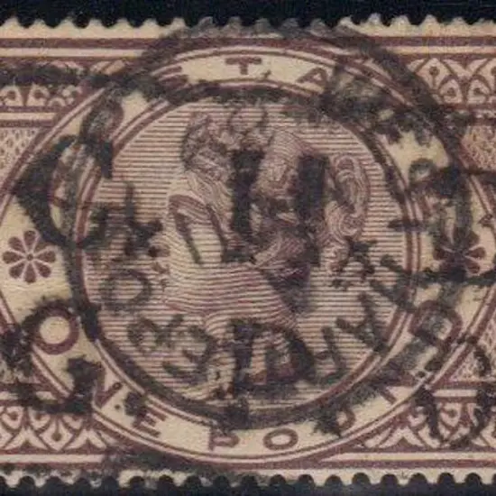 1884 £1 brown-lilac wmk three crowns used with ...
