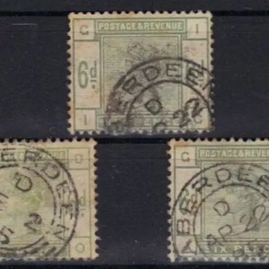 1883/84 6d dull green x 5. All with Aberdeen cds's ...