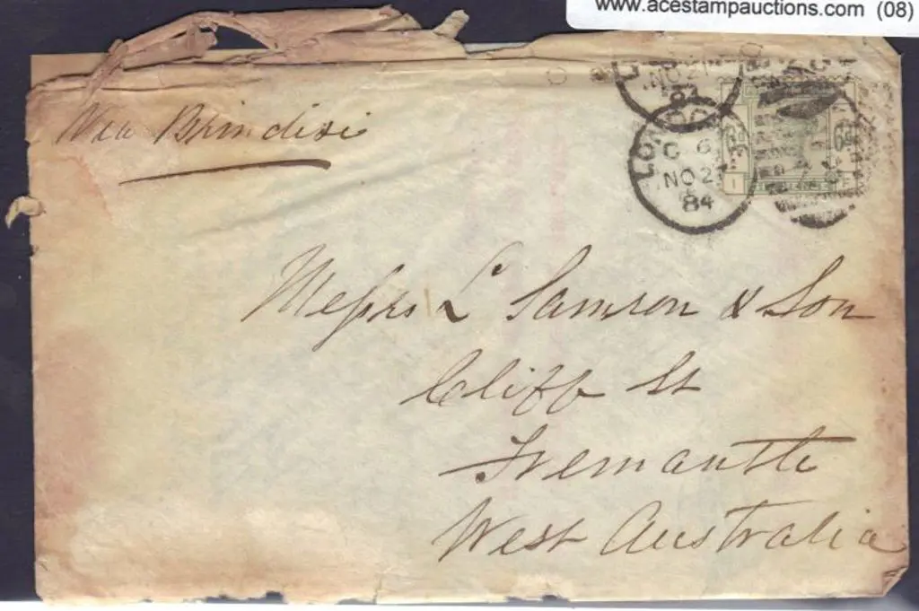 1884 entire to Fremantle W.A. with 1883 6d QV dull ... Image 1++