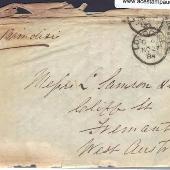 1884 entire to Fremantle W.A. with 1883 6d QV dull ...