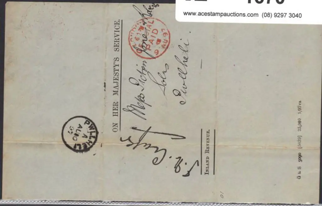 1897 (9th Aug) OHMS stampless piece to Pwllheli ... Image 1++