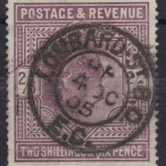 1902 2/6d lilac with bold Lombard St B.O. cds of 4 ...