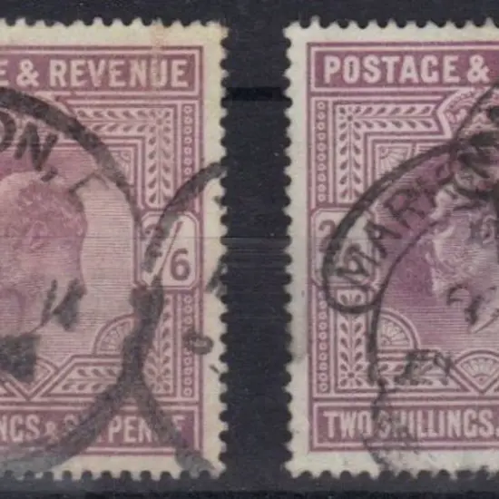 1902 2/6d lilac. Good used x 2, one with London ...