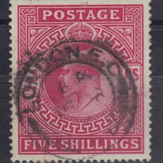 1902 5/- bright carmine. Good used with slightly ...