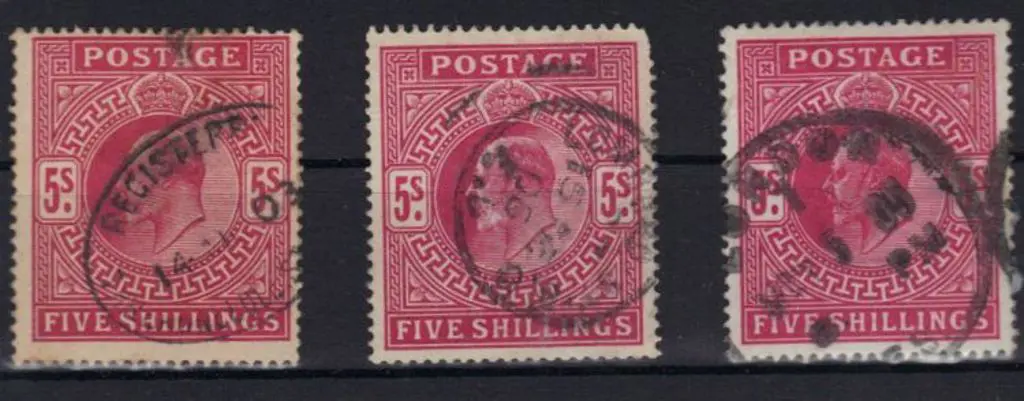 1902 5/- bright carmine (1903 reg cds) & deep ... Image 1++