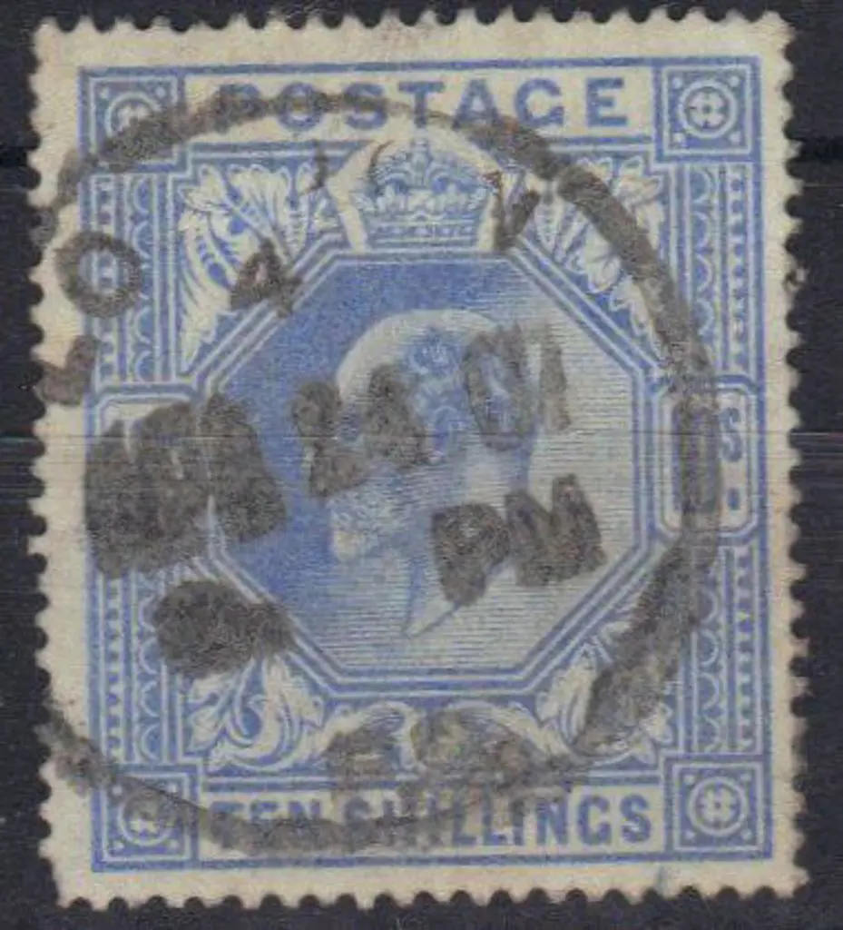 1902 10/- ultramarine with worn, smudgy London ... Image 1++