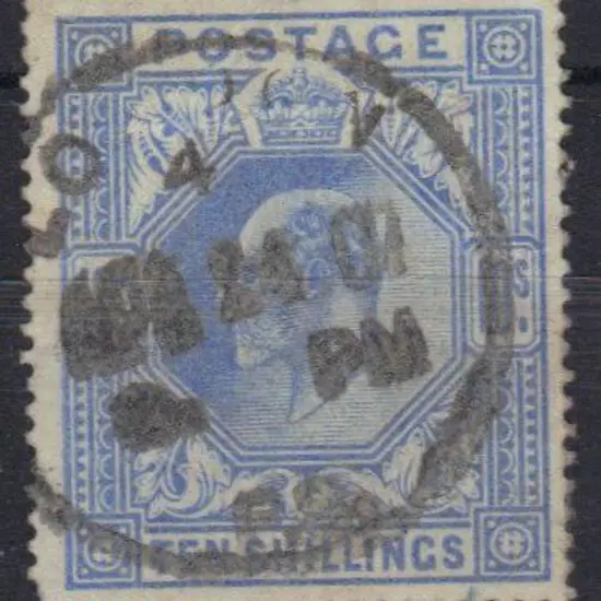 1902 10/- ultramarine with worn, smudgy London ...