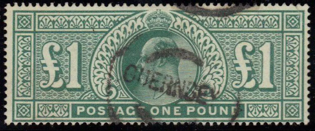 1902 £1 dull blue green with Guernsey parcel ... Image 1++