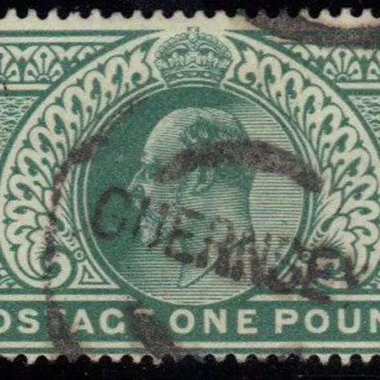 1902 £1 dull blue green with Guernsey parcel ...