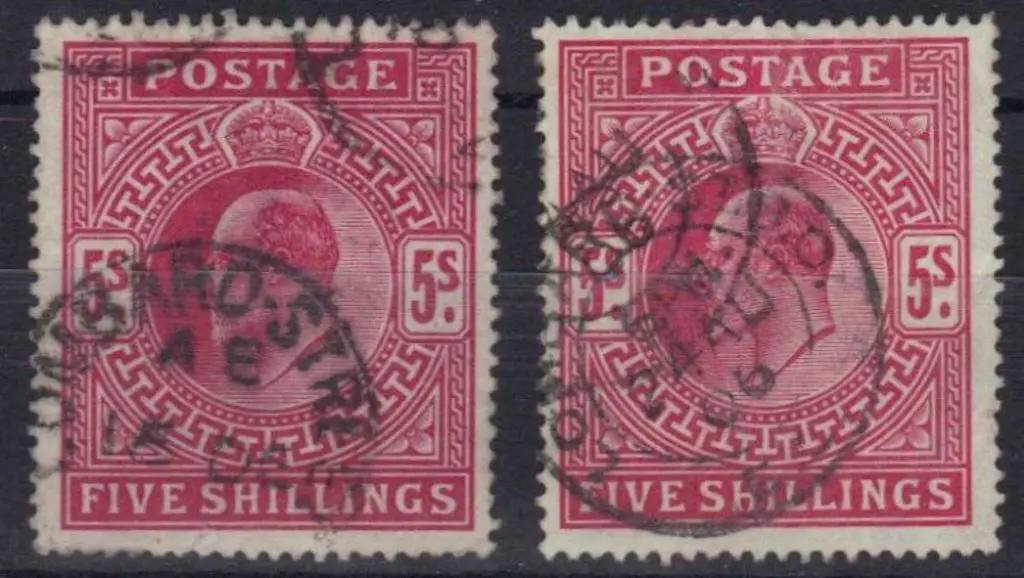 1902/10 5/- bright carmine & deep bright carmine ... Image 1++