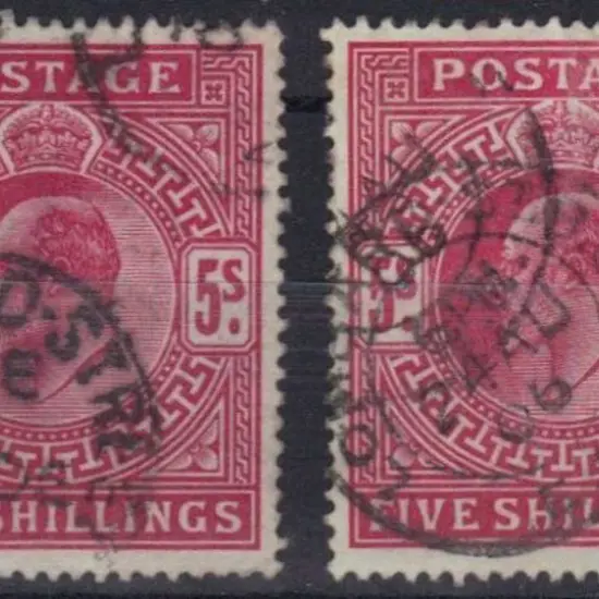 1902/10 5/- bright carmine & deep bright carmine ...