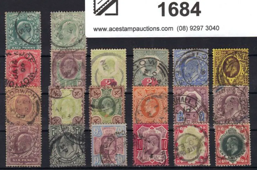 1902/10 KEVII to 1/- with shades of ½d, 2d, 3d, ... Image 1++
