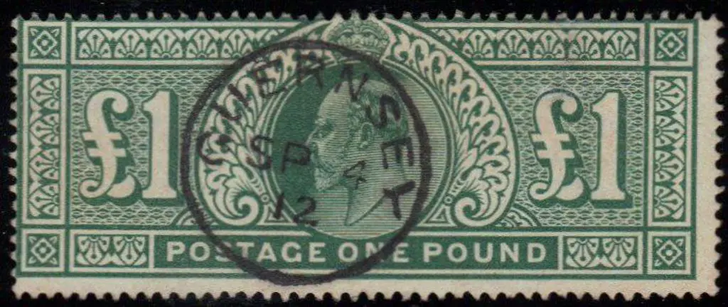 1911 £1 deep green with clear Guernsey cds. ... Image 1++