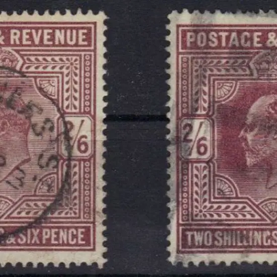 1911 2/6d dull reddish purple x 2, one with 1912 ...