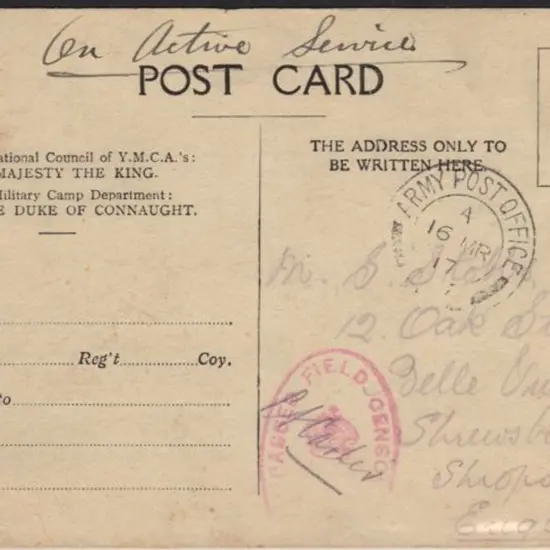 1917 (16th March) WWI YMCA HM Forces on Active ...