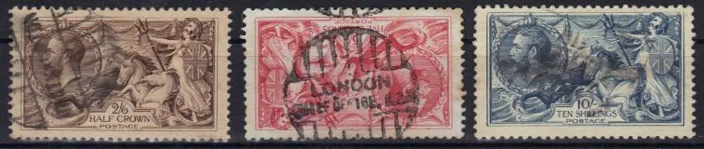 1918/19 2/6d olive brown, 5/- rose red & 10/- grey ... Image 1++
