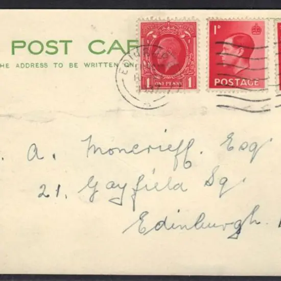 1937 (10th May) Postcard with Edinburgh pmk tying ...