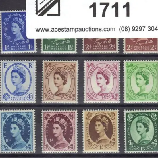 1952/54 QEII Defins set of 17 with Tudor Crown ...