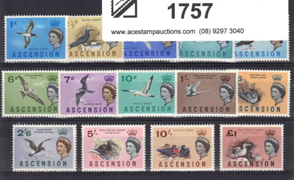 Ascension 1963 Birds complete set of 14 to £1. ... Image 1++