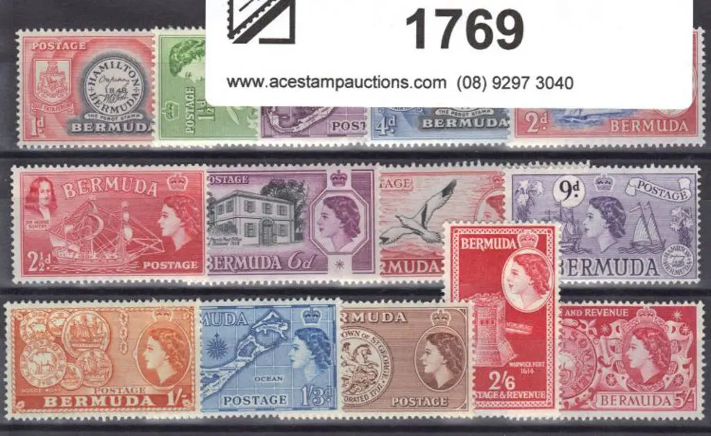 Bermuda  1953/62 1d to 5/- QEII defins. Fresh MUH. ... Image 1++