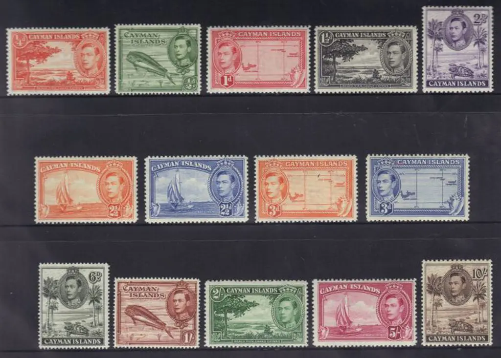 Cayman Island 1938/43 KGVI set of 14 to 10/- with ... Image 1++