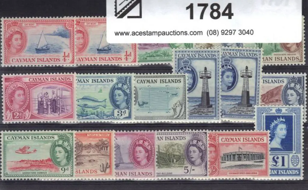 Cayman Island 1953/62 QEII defins set of 15 to £1 ... Image 1++