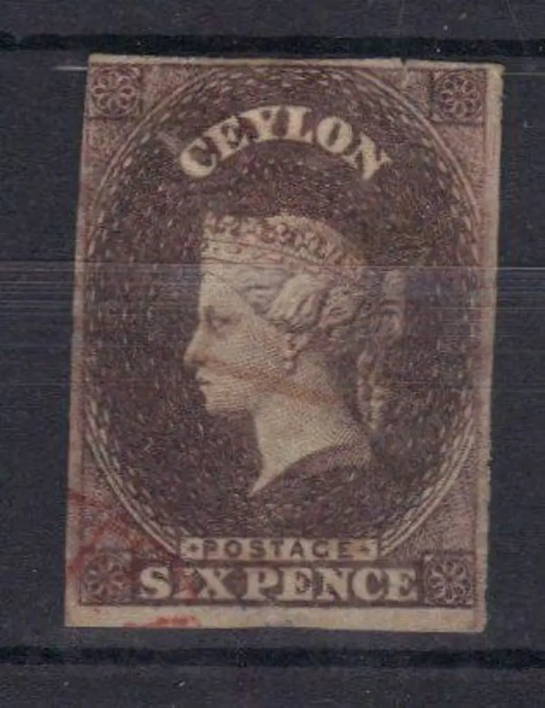 Ceylon 1857/59 6d purple brown with 4 clear ... Image 1++
