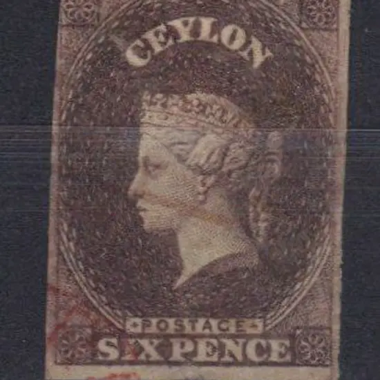 Ceylon 1857/59 6d purple brown with 4 clear ...