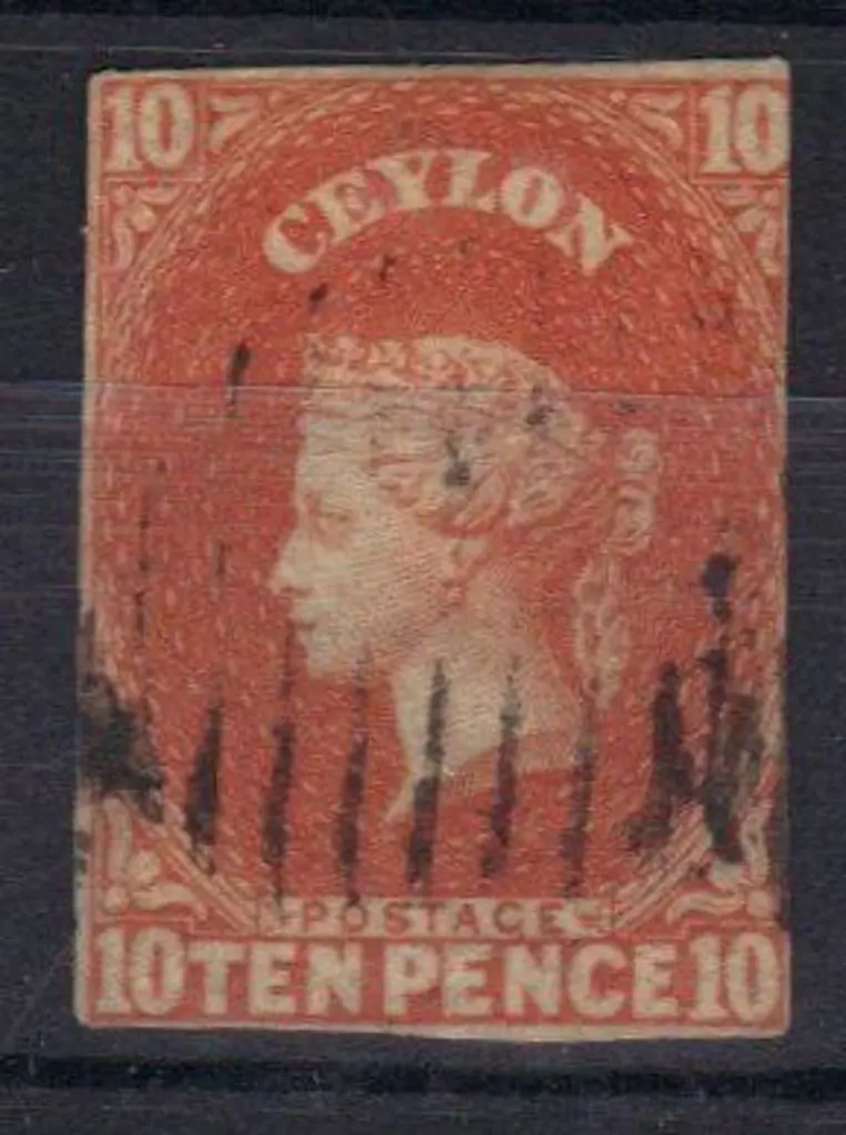 1857/59 10d dull vermilion. 3 margins & lightly ... Image 1++