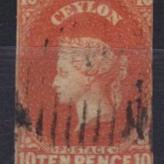 1857/59 10d dull vermilion. 3 margins & lightly ...