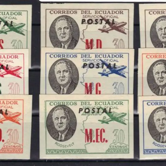 Ecuador 1949 30c Roosevelt imperf set of 9 with ...