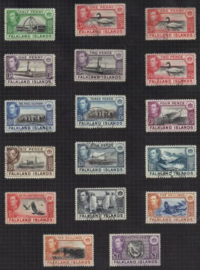 Falkland Islands  1938 KGVI pictorials basic set ... Image 1++