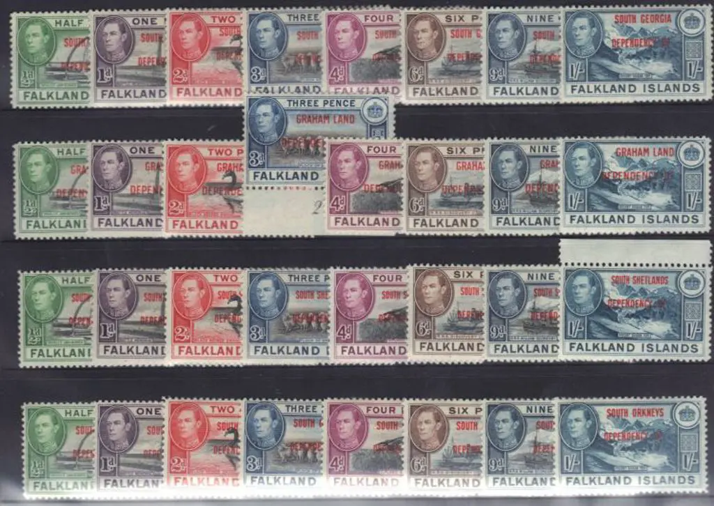 Falkland Island Deps 1944 KGVI ovpts sets of 8 for ... Image 1++