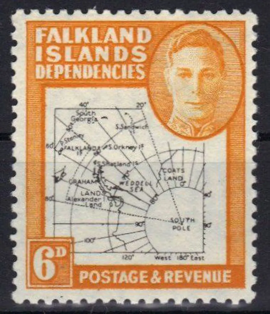 Falkland Island Deps 1948 6d black & orange "Thin ... Image 1++