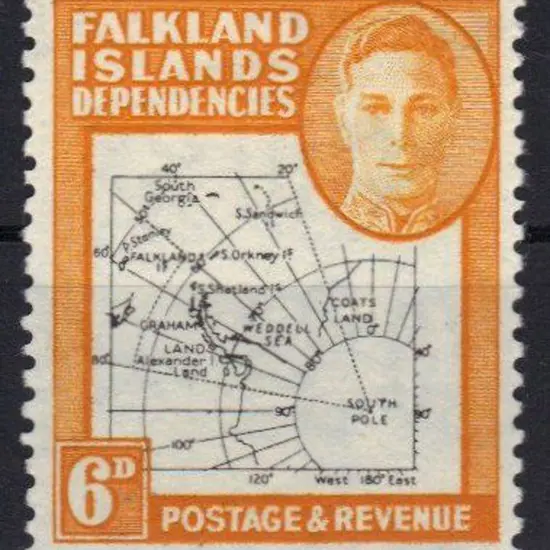 Falkland Island Deps 1948 6d black & orange "Thin ...