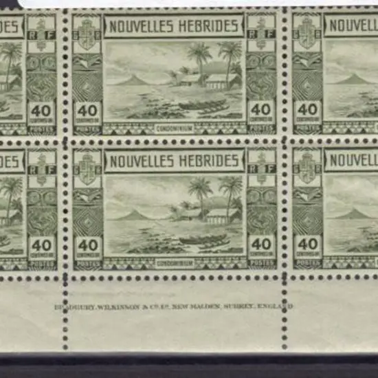 French New Hebrides1938 40c olive canoe Bradbury ...
