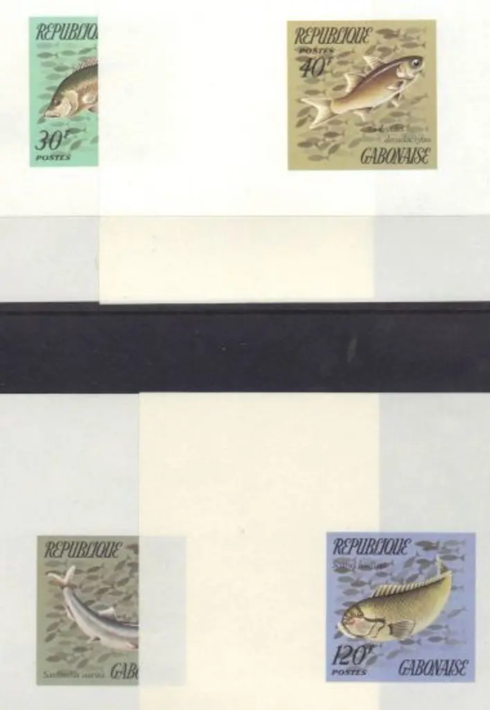 Gabon 1975 Fish set of 4 proofs on gummed 127mm x ... Image 1++